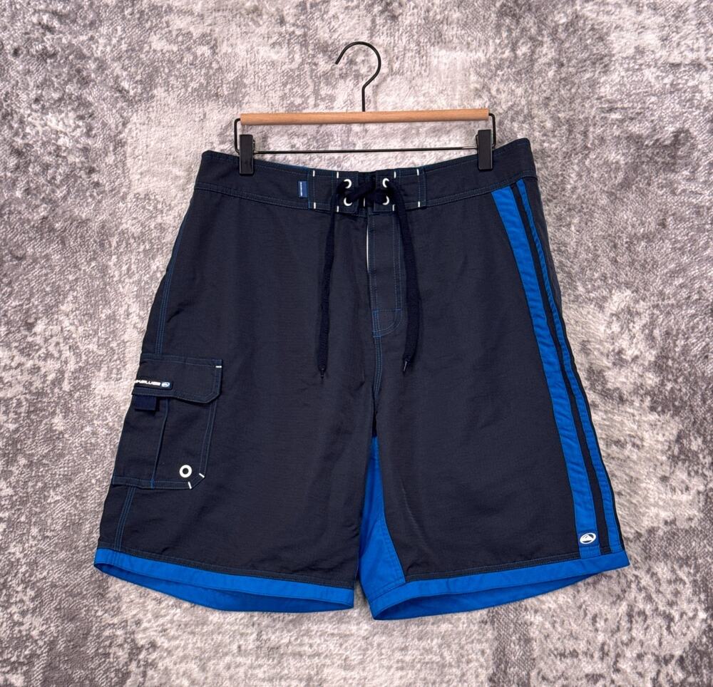 Vintage Quicksilver Y2K Board Shorts 34 Mens Blue Cargo Pocket Nylon Surfer